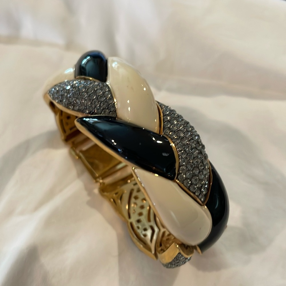 Akkad Ivory black grey crystal gold braid bracelet